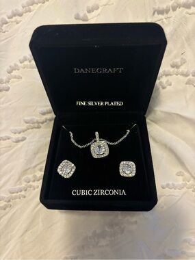 Craft Silver-Plated Cubic Zirconia Necklace with Matching Stud Earrings - Silver